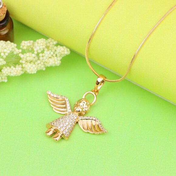 "Sparkling Angel Rose Gold Pendant with Wings and Halo, XPPT1212 - Picture 3 of 12